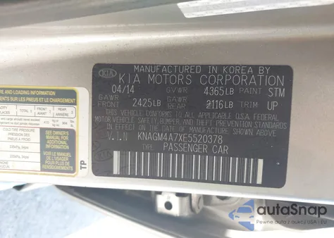 2014 Kia Optima Lx from USA, damaged, VIN KNAGM4A7XE5520378